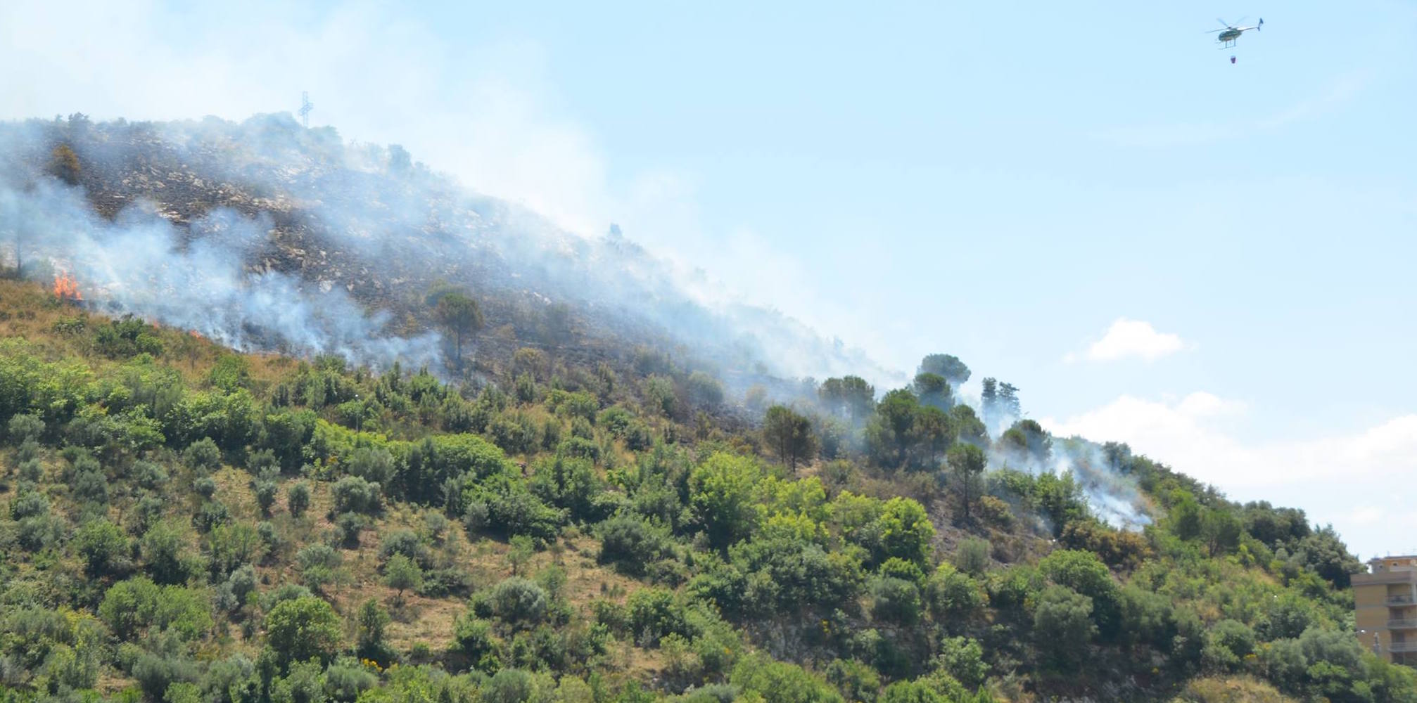 Tivoli, incendio su Monte Catillo: due ettari e mezzo di riserva in fumo. Fuoco vicino alle case