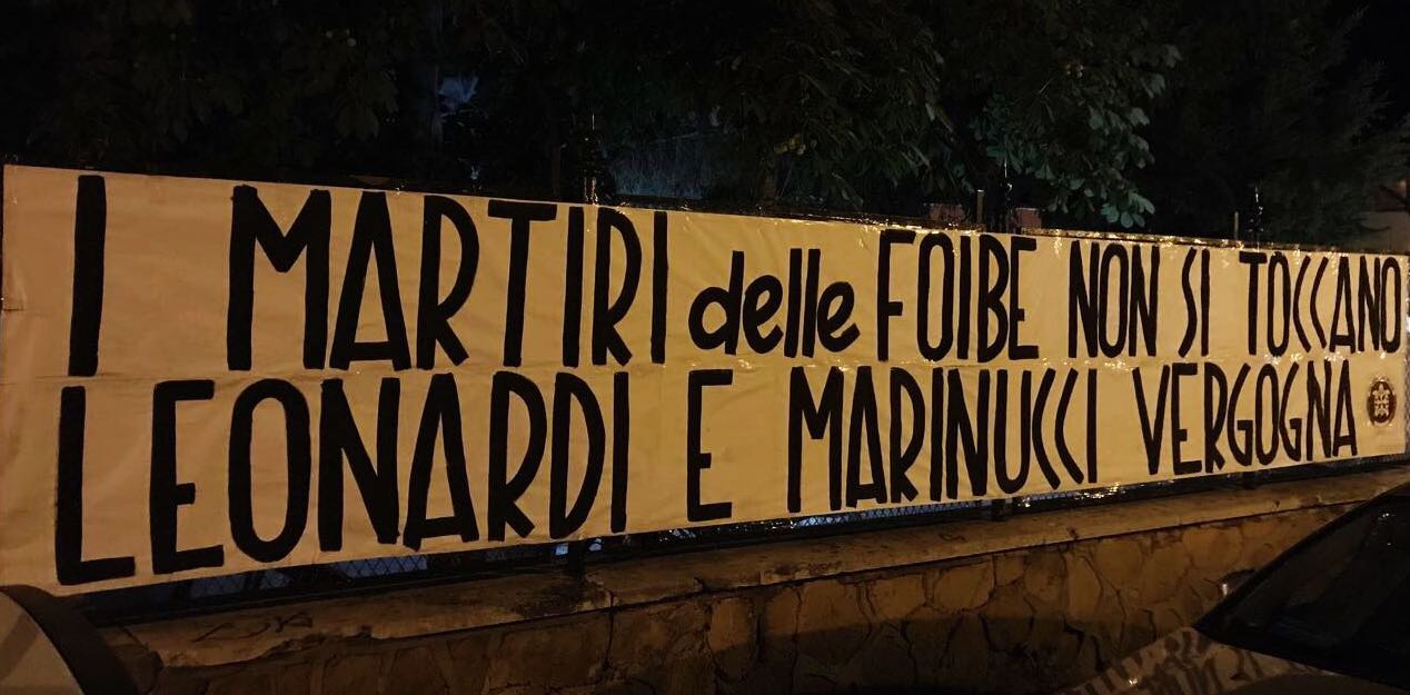 Tivoli, caso piazza Martiri delle Foibe: striscione di CasaPound contro Leonardi e Marinucci