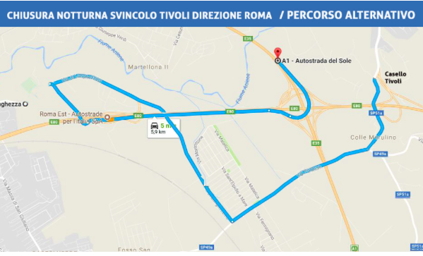 Autostrada A24, chiusura del casello di Tivoli direzione Roma nella notte tra il 16 e il 17